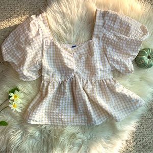 🍁 Gingham Puff Sleeve Blouse